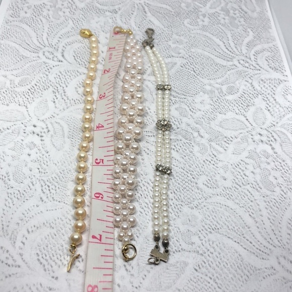 Bundle lot 3 vintage faux pearls bracelets retro glam formal costume dressy. - Picture 7 of 7